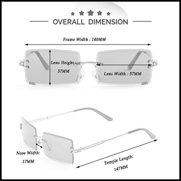 Frameless Rectangle Sunglasses Retro Minimal UV400 Protection Unisex Fashion